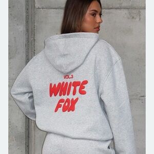 White Fox Boutique Gray Hoodie with Red EUC S/M